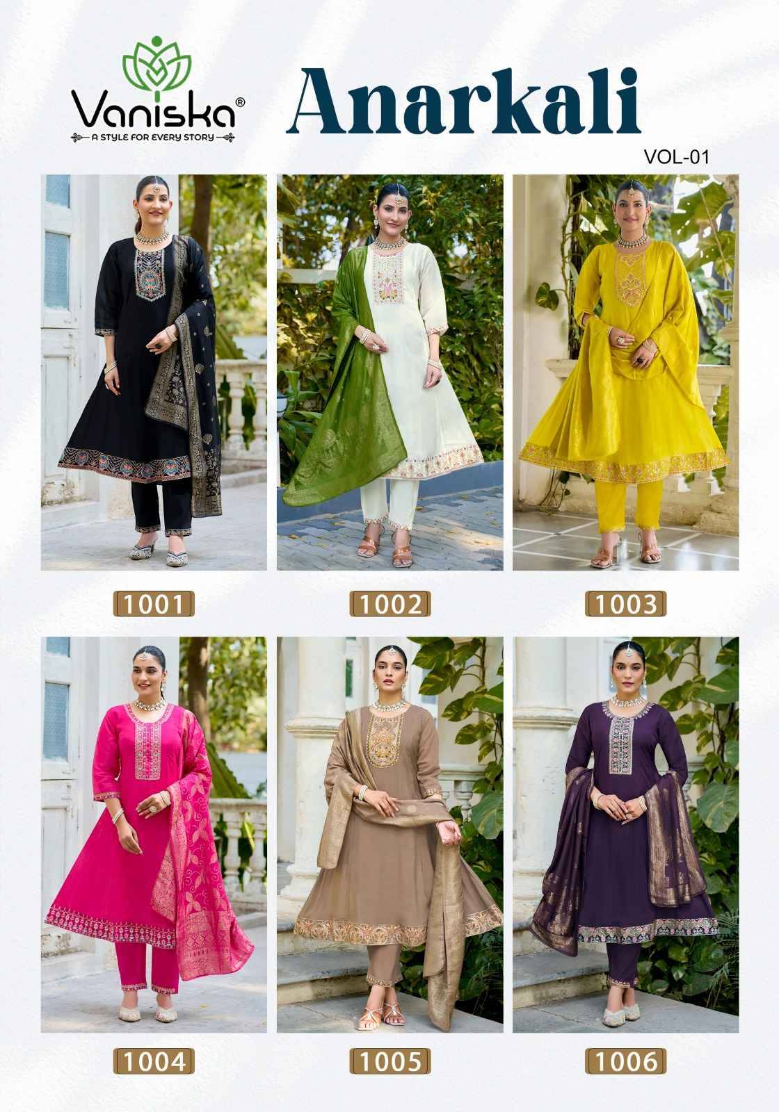 ANARKALI VOL.1 By VANISKA 1001 To 1006 Series Beautiful Festive Suits Colorful Stylish Fancy Ethnic Wear CHANDERI Embroidery Dresses At Wholesale Price